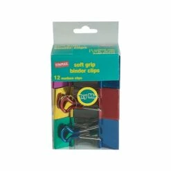 Staples Soft Grip 1.25" Binder Clips, Medium, Assorted Colors, 12/Pack (35313)