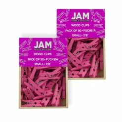 JAM Paper® Wood Clip Clothespins, Small 7/8 Inch, Fuchsia Pink Clothes Pins, 2 Packs Of 50 (230729139A)