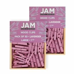 JAM Paper® Wood Clip Clothespins, Medium 1 1/8 Inch, Lavender Purple Clothes Pins, 2 Packs Of 50 (230726780A)