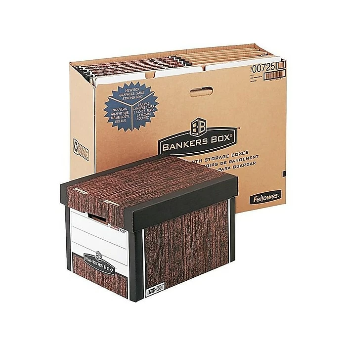 Bankers Box R-Kive® Heavy-Duty FastFold File Storage Boxes, Lift-Off Lid, Letter/Legal Size, Woodgrain, 4/Pack (0072506) 5 Bankers Box R-Kive® Heavy-Duty FastFold File Storage Boxes, Lift-Off Lid, Letter/Legal Size, Woodgrain, 4/Pack (0072506) - Image 3