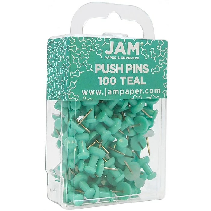 JAM Paper Push Pins, Teal, 2 Packs Of 100 (22432067A) 4 JAM Paper Push Pins, Teal, 2 Packs Of 100 (22432067A) - Image 2