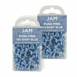 JAM Paper Push Pins, Baby Blue, 2 Packs Of 100 (222419047A)