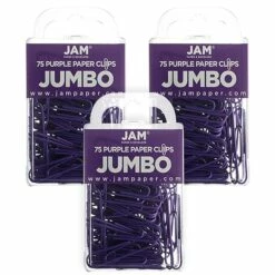 JAM Paper Jumbo Paper Clips, Purple, 3 Packs Of 75 (42186879B)