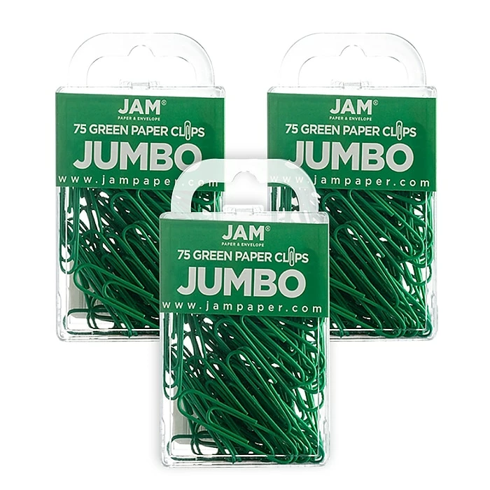 JAM Paper Jumbo Paper Clip, Green, 3 Packs Of 75(42186878B) 3 JAM Paper Jumbo Paper Clip, Green, 3 Packs Of 75(42186878B)