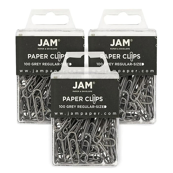 JAM Paper Small Paper Clips, Grey, 3 Packs Of 100 (21830626B) 3 JAM Paper Small Paper Clips, Grey, 3 Packs Of 100 (21830626B)