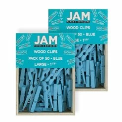 JAM Paper® Wood Clip Clothespins, Medium 1 1/8 Inch, Blue Clothes Pins, 2 Packs Of 50 (230726776A)