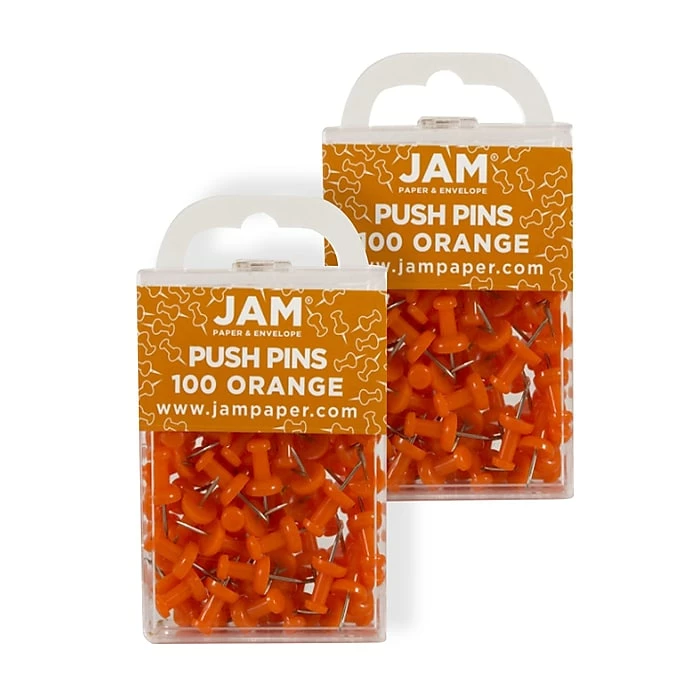 JAM Paper Pushpins, Orange, 2 Packs Of 100 (222419052A) 3 JAM Paper Pushpins, Orange, 2 Packs Of 100 (222419052A)