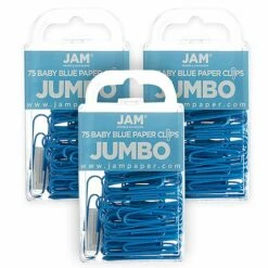 JAM Paper Jumbo Paper Clips, Baby Blue, 3 Packs Of 75 (221819034B)