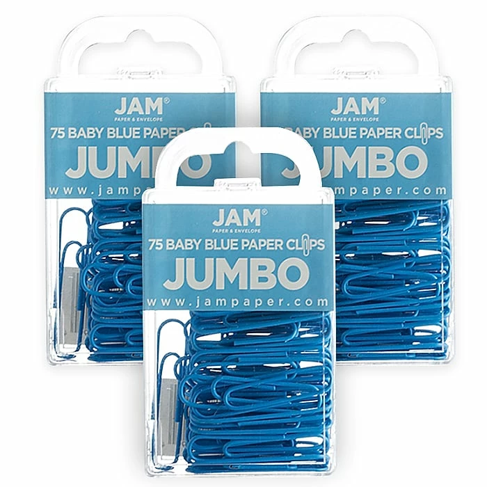 JAM Paper Jumbo Paper Clips, Baby Blue, 3 Packs Of 75 (221819034B) 3 JAM Paper Jumbo Paper Clips, Baby Blue, 3 Packs Of 75 (221819034B)