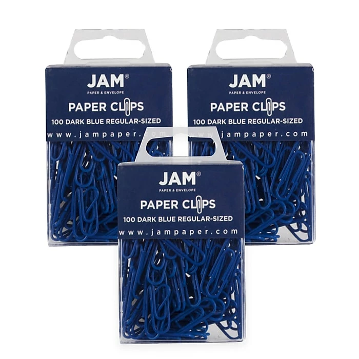 JAM Paper Small Paper Clips, Dark Blue, 3 Packs Of 100 (42186868B) 3 JAM Paper Small Paper Clips, Dark Blue, 3 Packs Of 100 (42186868B)