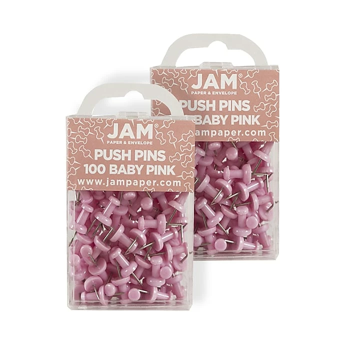 JAM Paper Push Pins, Baby Pink, 2 Packs Of 100 (222419048A) 3 JAM Paper Push Pins, Baby Pink, 2 Packs Of 100 (222419048A)