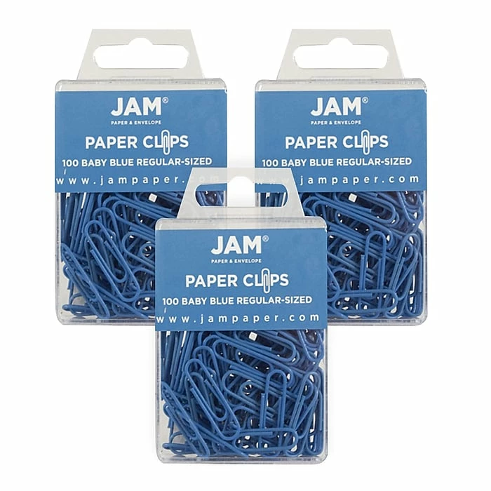 JAM Paper Small Paper Clips, Baby Blue, 3 Packs Of 100 (221819033B) 3 JAM Paper Small Paper Clips, Baby Blue, 3 Packs Of 100 (221819033B)