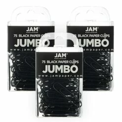 JAM Paper Jumbo Paper Clip, Black, 3 Packs Of 75 (2184933B)