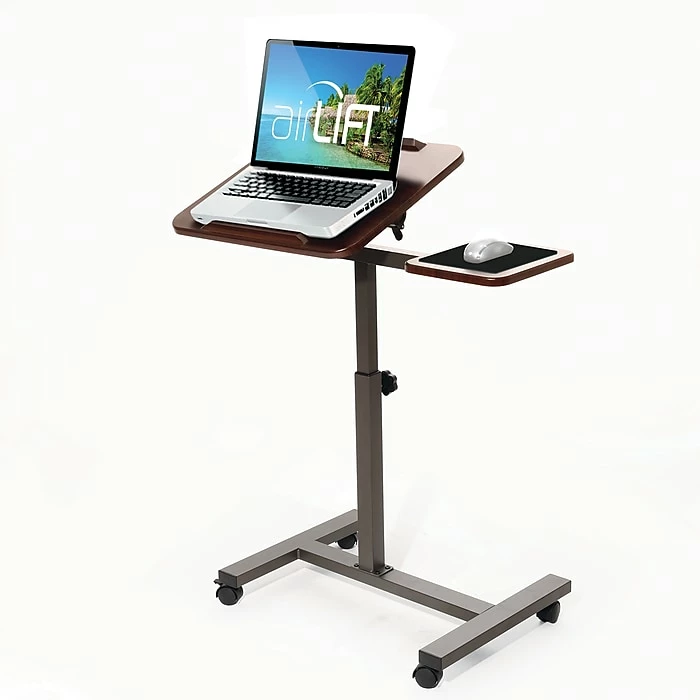 Seville Classics Airlift 40"H Tilting Sit-Stand Computer Desk Cart With Mouse Pad Table, Walnut (WEB234) 3 Seville Classics Airlift 40"H Tilting Sit-Stand Computer Desk Cart With Mouse Pad Table, Walnut (WEB234)