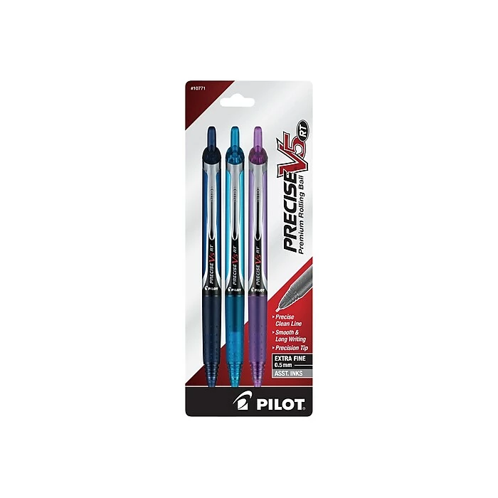 Pilot Precise V5 RT Retractable Rollerball Pen, Extra Fine Point, Assorted Ink, 3/Pack (10771) 3 Pilot Precise V5 RT Retractable Rollerball Pen, Extra Fine Point, Assorted Ink, 3/Pack (10771)