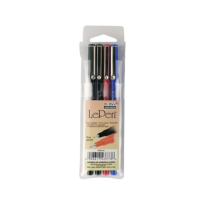 LePen Felt Pens, Fine Point, Assorted Ink, 4/Pack (4300_4C) 3 LePen Felt Pens, Fine Point, Assorted Ink, 4/Pack (4300_4C)