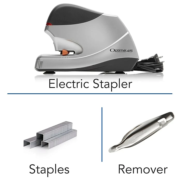 Swingline® Optima® Electric Stapler Value Pack (High Capacity Staples & Remover), 45 Sheet Capacity, Silver (48209) 4 Swingline® Optima® Electric Stapler Value Pack (High Capacity Staples & Remover), 45 Sheet Capacity, Silver (48209) - Image 2