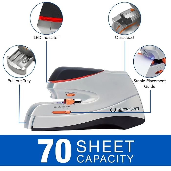 Swingline® Optima® Electric Stapler, 70 Sheet Capacity, Silver (48210) 4 Swingline® Optima® Electric Stapler, 70 Sheet Capacity, Silver (48210) - Image 2