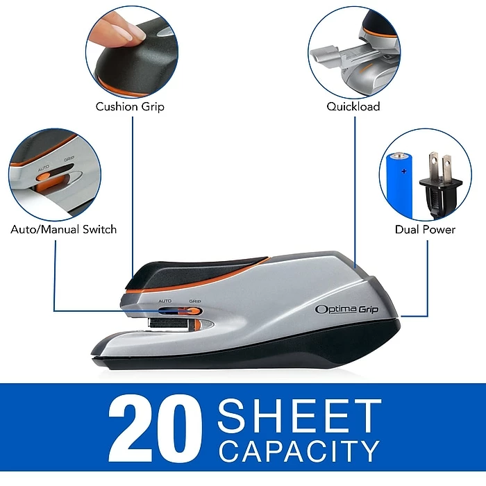 Swingline Optima Grip Electric Stapler, 20 Sheet Capacity, Silver (48207) 4 Swingline Optima Grip Electric Stapler, 20 Sheet Capacity, Silver (48207) - Image 2