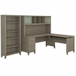 Bush Furniture Somerset 72W 3 Position Sit To Stand L Shaped Desk With Hutch And Bookcase, Ash Gray (SET017AG)