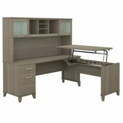 Bush Furniture Somerset 72W 3 Position Sit To Stand L Shaped Desk With Hutch, Ash Gray (SET015AG)