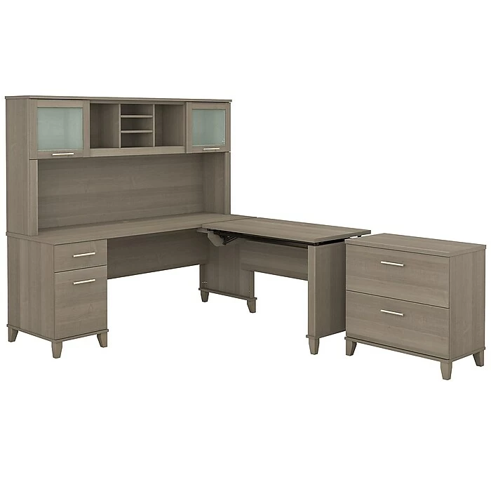 Bush Furniture Somerset 72W 3 Position Sit To Stand L Shaped Desk With Hutch And File Cabinet, Ash Gray (SET016AG) 3 Bush Furniture Somerset 72W 3 Position Sit To Stand L Shaped Desk With Hutch And File Cabinet, Ash Gray (SET016AG)