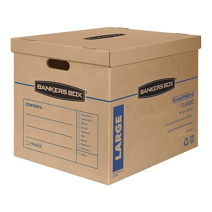 Bankers Box Smoothmove Classic Moving Boxes, Kraft/Blue, 2/Pack (7718203) 2 Bankers Box Smoothmove Classic Moving Boxes, Kraft/Blue, 2/Pack (7718203)