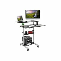 Mount-It! 37"-55" Plastic/Steel Adjustable Desk, Black/Gray (MI-7970)