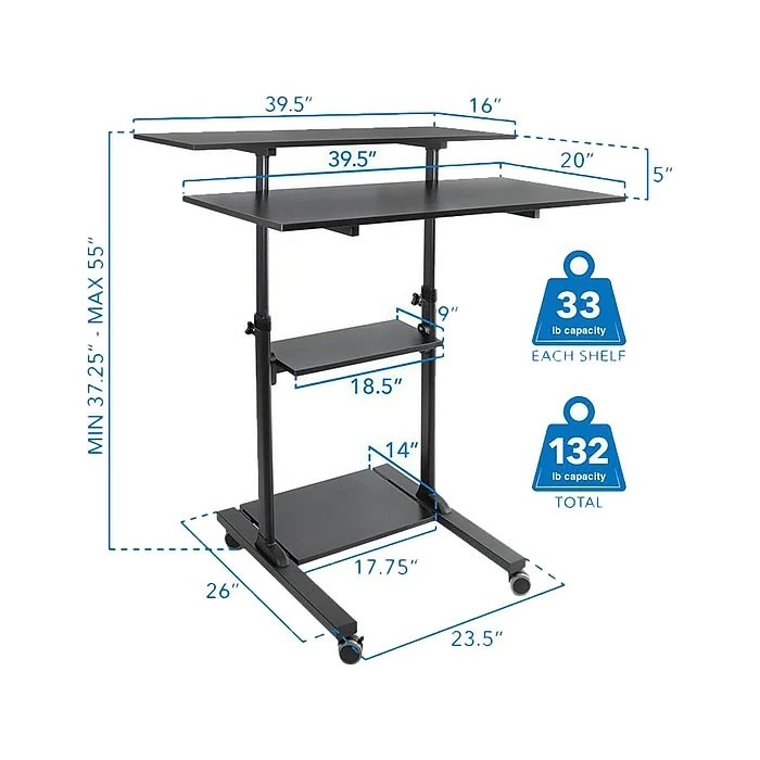 Mount-It! 37"-55" Plastic/Steel Adjustable Desk, Black/Gray (MI-7970) 6 Mount-It! 37"-55" Plastic/Steel Adjustable Desk, Black/Gray (MI-7970) - Image 4