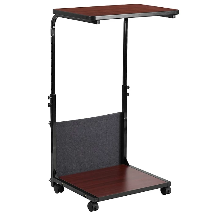 Flash Mobile Sit-Down/Stand-Up Computer Desk W/Removable Pouch, Adjust From 27'' To 46.5'', Mahogany 3 Flash Mobile Sit-Down/Stand-Up Computer Desk W/Removable Pouch, Adjust From 27'' To 46.5'', Mahogany