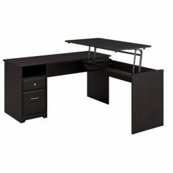 Bush Furniture Cabot 36"-42"H 3 Position L Shaped Sit To Stand Desk, Espresso Oak (CAB043EPO)