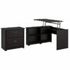 Bush Furniture Cabot 36"-42"H Position Sit To Stand Corner Bookshelf Desk With Lateral File Cabinet, Espresso Oak (CAB056EPO)