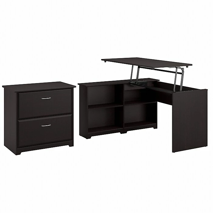 Bush Furniture Cabot 36"-42"H Position Sit To Stand Corner Bookshelf Desk With Lateral File Cabinet, Espresso Oak (CAB056EPO) 3 Bush Furniture Cabot 36"-42"H Position Sit To Stand Corner Bookshelf Desk With Lateral File Cabinet, Espresso Oak (CAB056EPO)
