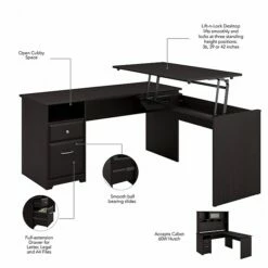 Bush Furniture Cabot 36"-42"H 3 Position L Shaped Sit To Stand Desk, Espresso Oak (CAB043EPO) 10 Bush Furniture Cabot 36"-42"H 3 Position L Shaped Sit To Stand Desk, Espresso Oak (CAB043EPO) -STAPLES Sales sp85005987 sc7