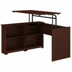 Bush Furniture Cabot 36"-42"H 3 Position Sit To Stand Corner Bookshelf Desk, Harvest Cherry (WC31416)