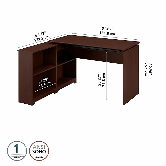 Bush Furniture Cabot 36"-42"H 3 Position Sit To Stand Corner Bookshelf Desk, Harvest Cherry (WC31416) 6 Bush Furniture Cabot 36"-42"H 3 Position Sit To Stand Corner Bookshelf Desk, Harvest Cherry (WC31416) - Image 4