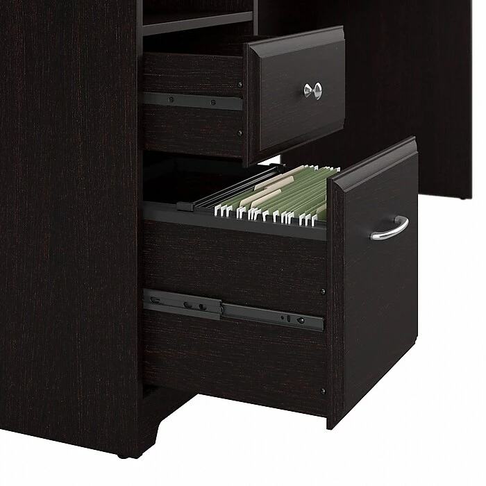 Bush Furniture Cabot 36"-42"H 3 Position L Shaped Sit To Stand Desk With Hutch, Espresso Oak (CAB052EPO) 9 Bush Furniture Cabot 36"-42"H 3 Position L Shaped Sit To Stand Desk With Hutch, Espresso Oak (CAB052EPO) - Image 7
