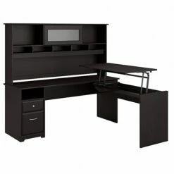 Bush Furniture Cabot 36"-42"H 3 Position L Shaped Sit To Stand Desk With Hutch, Espresso Oak (CAB052EPO)