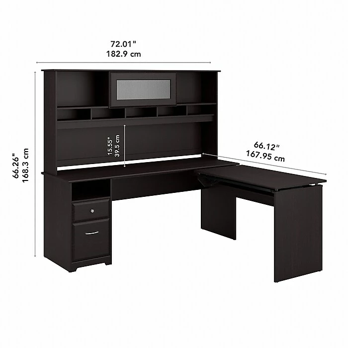 Bush Furniture Cabot 36"-42"H 3 Position L Shaped Sit To Stand Desk With Hutch, Espresso Oak (CAB052EPO) 7 Bush Furniture Cabot 36"-42"H 3 Position L Shaped Sit To Stand Desk With Hutch, Espresso Oak (CAB052EPO) - Image 5