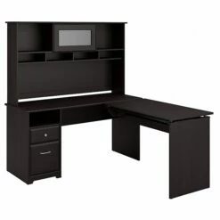 Front Page 19 Bush Furniture Cabot 36"-42"H 3 Position L Shaped Sit To Stand Desk With Hutch, Espresso Oak (CAB045EPO)