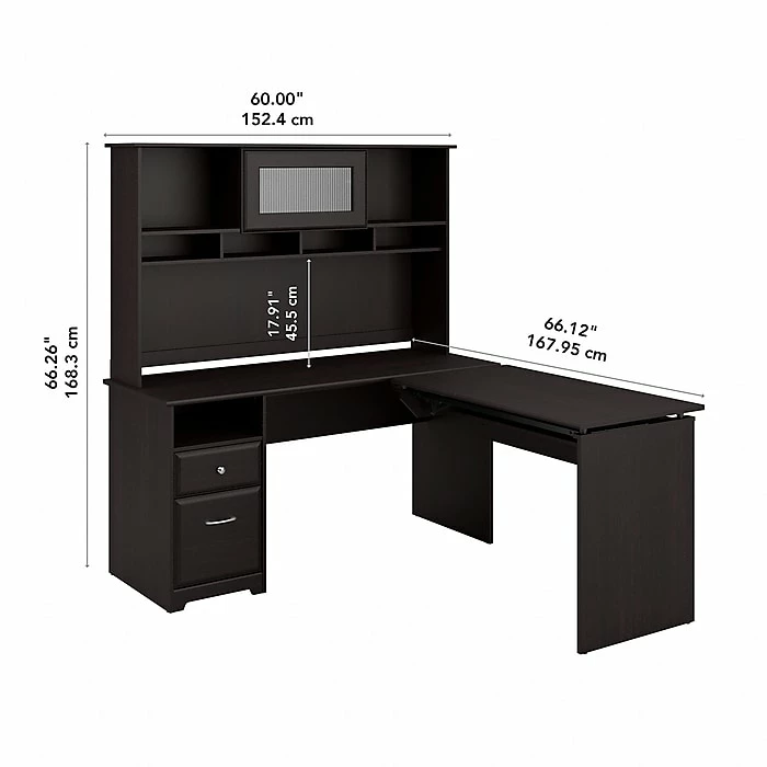 Bush Furniture Cabot 36"-42"H 3 Position L Shaped Sit To Stand Desk With Hutch, Espresso Oak (CAB045EPO) 7 Bush Furniture Cabot 36"-42"H 3 Position L Shaped Sit To Stand Desk With Hutch, Espresso Oak (CAB045EPO) - Image 5
