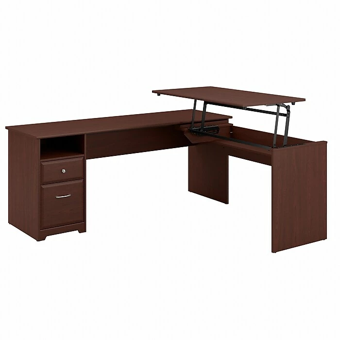 Bush Furniture Cabot 36"-42"H 3 Position L Shaped Sit To Stand Desk, Harvest Cherry (CAB050HVC) 3 Bush Furniture Cabot 36"-42"H 3 Position L Shaped Sit To Stand Desk, Harvest Cherry (CAB050HVC)