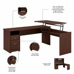 Bush Furniture Cabot 36"-42"H 3 Position L Shaped Sit To Stand Desk, Harvest Cherry (CAB050HVC) 11 Bush Furniture Cabot 36"-42"H 3 Position L Shaped Sit To Stand Desk, Harvest Cherry (CAB050HVC) -STAPLES Sales sp85006706 sc7