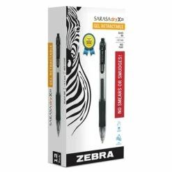 Zebra Sarasa Dry X20 Gel Retractable Pens, Medium Point, Black Ink, Dozen (46810)