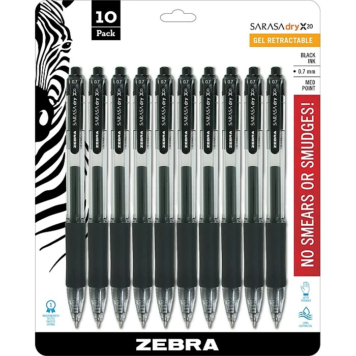 Zebra Sarasa Dry X20 Gel Retractable Pens, Medium Point, Black Ink, 10/Pack (46871) 3 Zebra Sarasa Dry X20 Gel Retractable Pens, Medium Point, Black Ink, 10/Pack (46871)