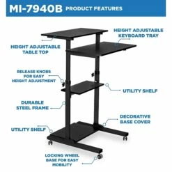 Mount-It! 27.5"W Mobile Height Adjustable Desk, Black, Plastic/Steel (MI-7940) 11 Mount-It! 27.5"W Mobile Height Adjustable Desk, Black, Plastic/Steel (MI-7940) -STAPLES Sales sp95977703 sc7