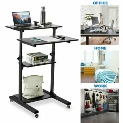 Mount-It! 27.5"W Mobile Height Adjustable Desk, Black, Plastic/Steel (MI-7940) 8 Mount-It! 27.5"W Mobile Height Adjustable Desk, Black, Plastic/Steel (MI-7940) -STAPLES Sales sp95977705 sc7