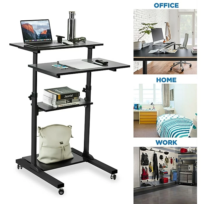 Mount-It! 27.5"W Mobile Height Adjustable Desk, Black, Plastic/Steel (MI-7940) 4 Mount-It! 27.5"W Mobile Height Adjustable Desk, Black, Plastic/Steel (MI-7940) - Image 2