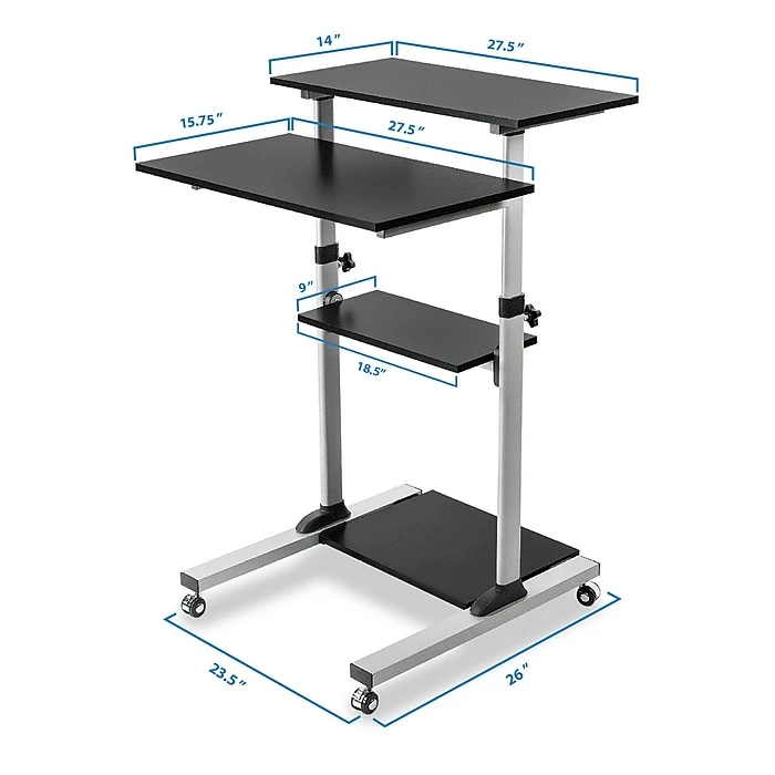 Mount-It! 27.5"W Mobile Height Adjustable Desk, Black, Plastic/Steel (MI-7940) 5 Mount-It! 27.5"W Mobile Height Adjustable Desk, Black, Plastic/Steel (MI-7940) - Image 3