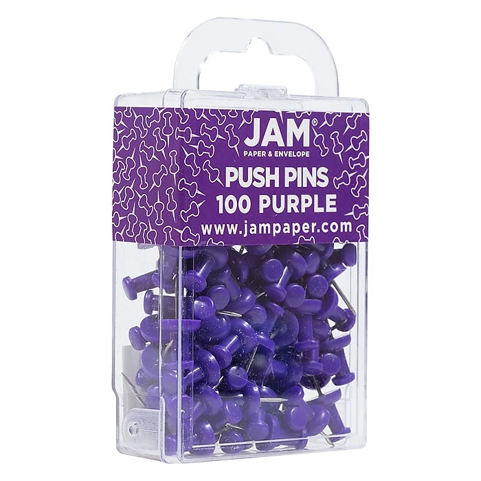 JAM Paper Push Pins, Purple, 100/Pack (222419053) 4 JAM Paper Push Pins, Purple, 100/Pack (222419053) - Image 2